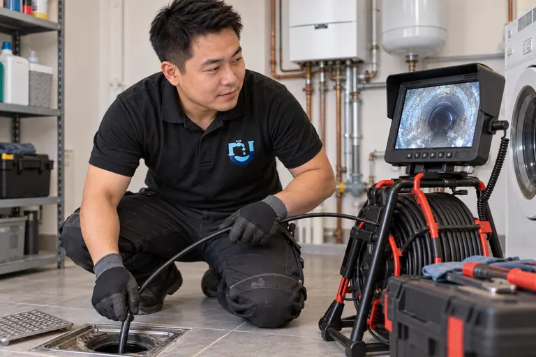 Illustration d’un technicien utilisant une caméra d’inspection de canalisation
